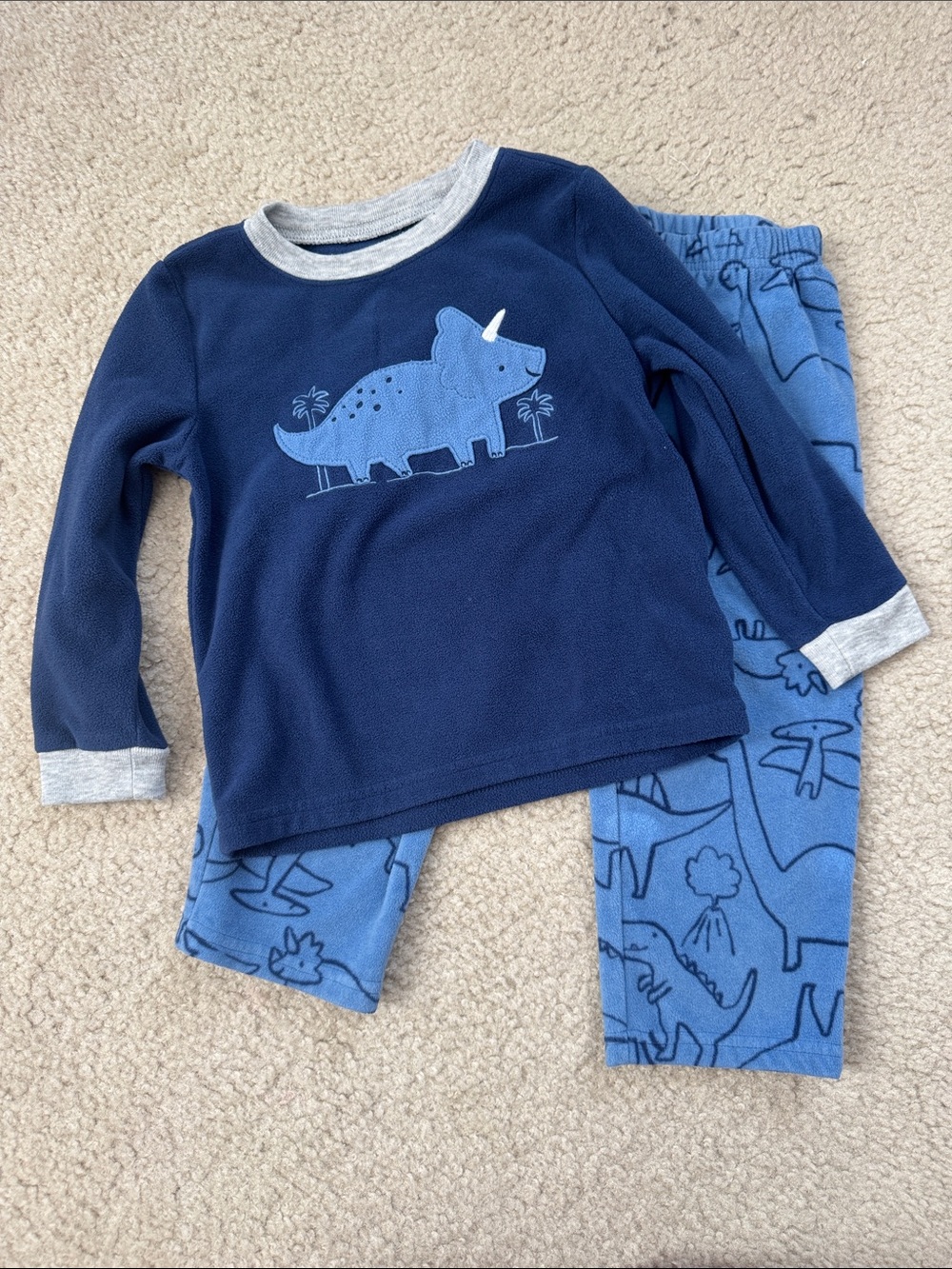 Carter's Navy and Light Blue Dinosaur Fleece Pajama Set - Size 4T